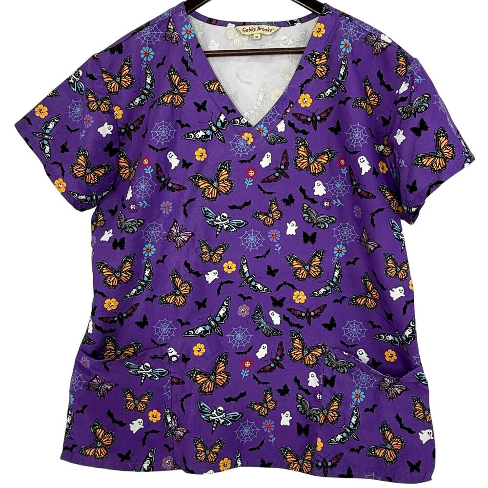 Gabby Brooke Halloween Goth Scrub Top XL